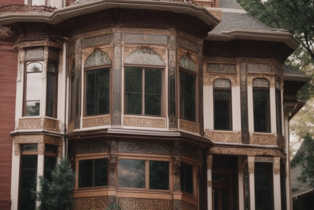 Victorian home in Kansas City with decorative window film and intricate architectural details